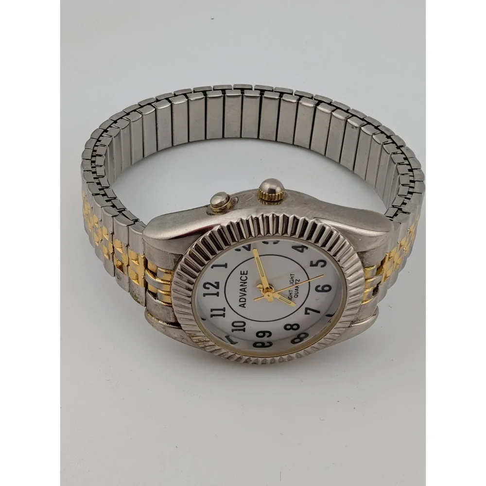 Watch-It Women's Watch Night Light Two‎ Tone Stretch Band 28mm Case- New Battery